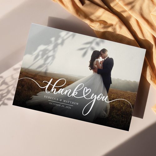 Newlyweds Photo Hand_Lettered Wedding Thank You Note Card