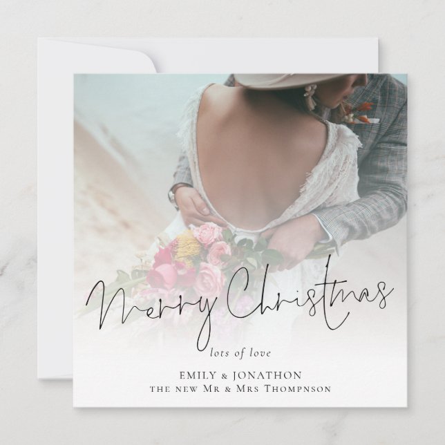 Newlyweds Photo Overlay Merry Christmas Note Card (Front)