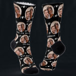 Newlyweds Photo Pattern Black Wedding Socks<br><div class="desc">These fun newlyweds photo pattern black wedding socks feature the newlywed couple's photo and white hearts in an offset pattern and their names and wedding date! These are perfect for the groom as he walks down the aisle, as a bridal party favor, or as a bridal or couple's shower gift...</div>