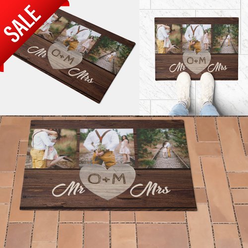 Newlyweds Photo Welcome New Home Mr Mrs Rustic Doormat