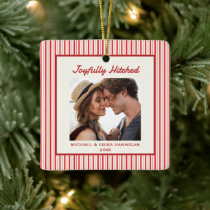 Newlyweds Red Bow Keepsake First Christmas Married Ceramic Ornament