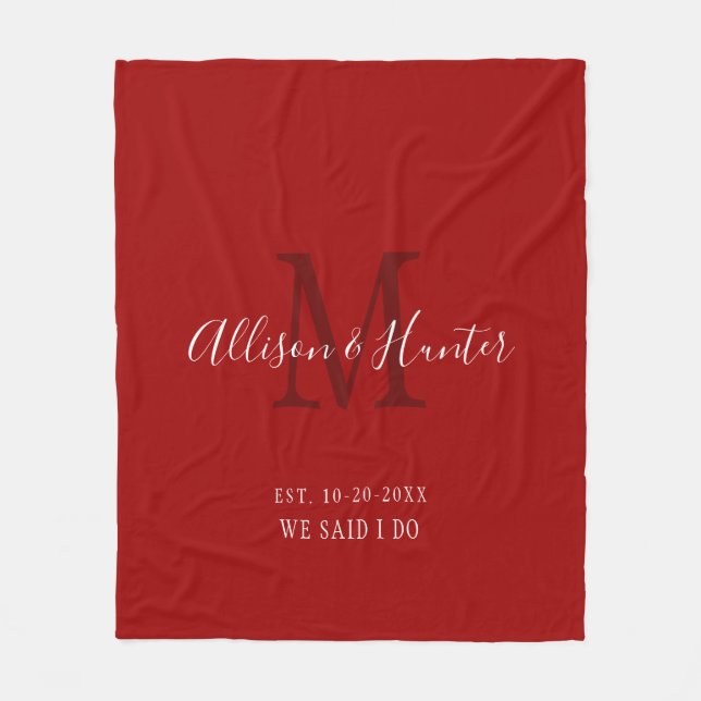 Newlyweds Red Established Date Personalized Fleece Blanket (Front)