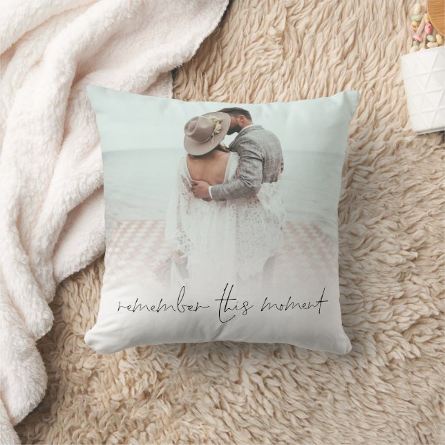 Newlyweds Remember This Moment Photo Overlay  Throw Pillow (Blanket)