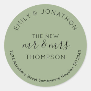 Newlyweds Return Name Address Sage Green Classic Round Sticker