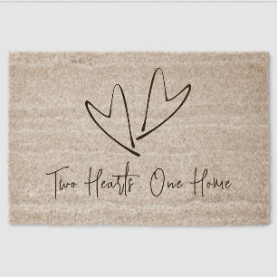 Newlyweds Romantic Two Hearts One Home Fiber Doormat