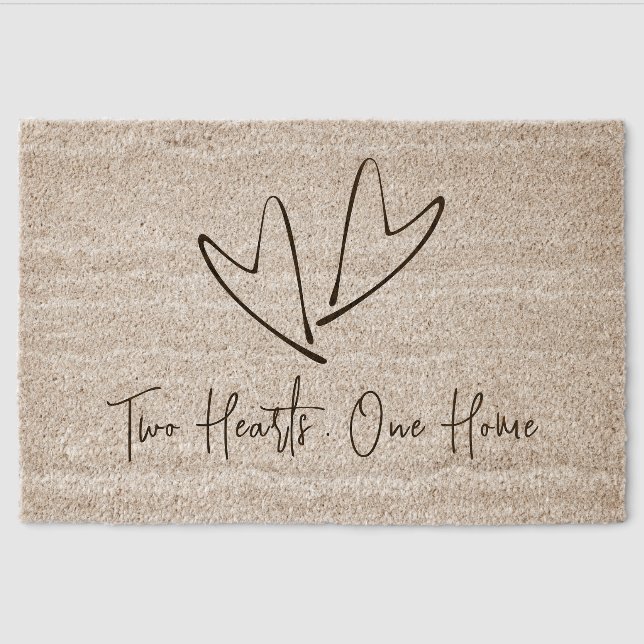 Newlyweds Romantic Two Hearts One Home Fiber Doormat (Front)
