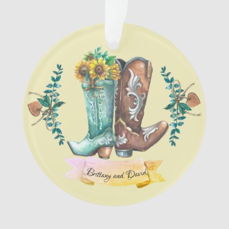 Newlyweds Rustic Wedding Cowboy Boots Watercolor  Ornament