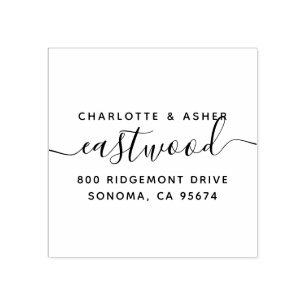 Newlyweds Script Monogram Return Address Rubber Stamp