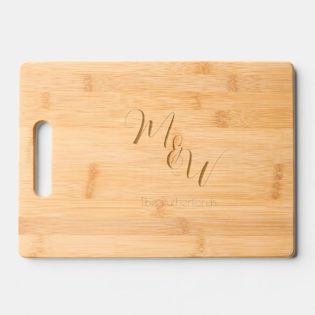 Newlyweds Simple Elegant Engraved Chopping Cutting Board (Front)