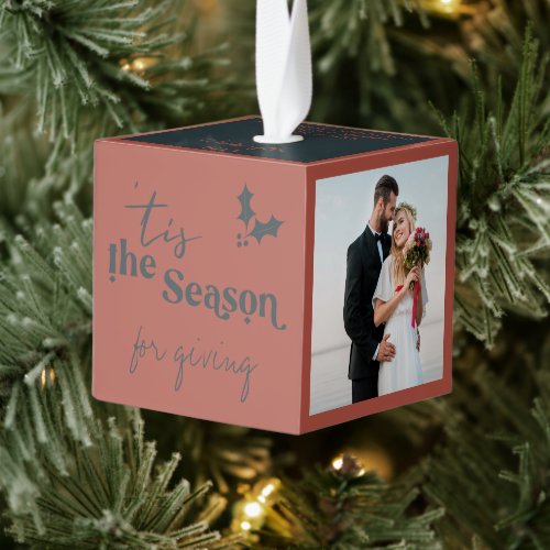 Newlyweds Tis the Season for  3 Photo Cube Ornament