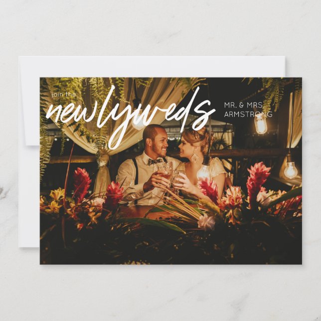 Newlyweds W Horizontal 1 Photo Wedding Reception Invitation (Front)