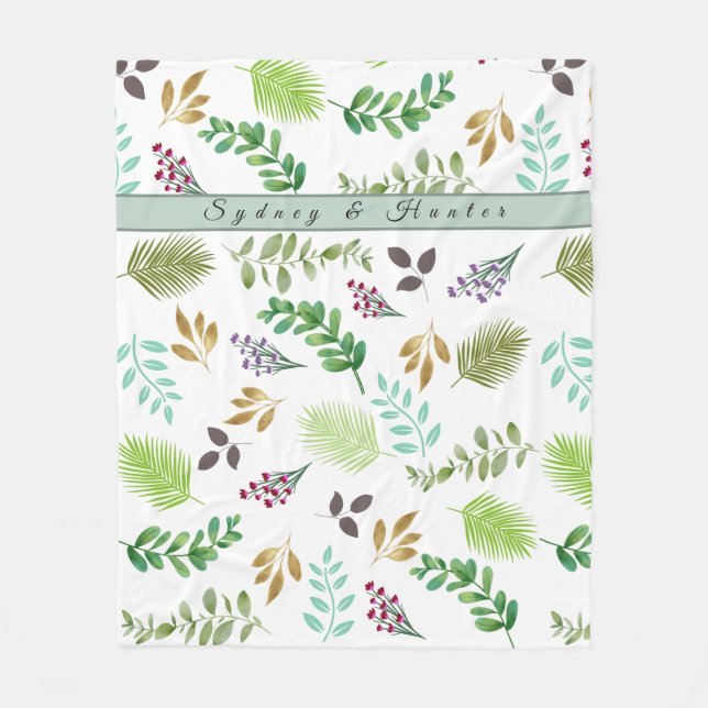 Newlyweds Watercolor Botanical Fleece Blanket (Front)