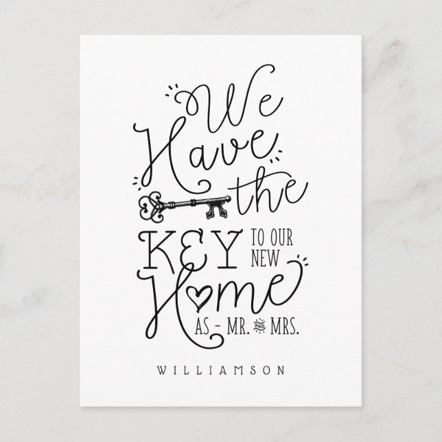 Newlyweds We Have The Key New To Our New Home Announcement Postcard (Front)