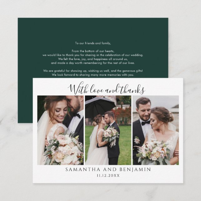 Newlyweds Wedding Day Photo Collage Thank You Note Card (Front/Back)