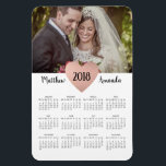 Newlyweds wedding favor 2019 Calendar Photo Magnet<br><div class="desc">Photo Calendar magnet with your names and a gold heart. Great for Newlyweds Christmas and for Wedding favor.</div>