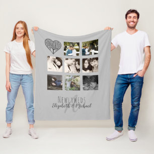 Newlyweds Wedding Gift Monogrammed Photo Collage Fleece Blanket