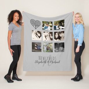 Newlyweds Wedding Gift Monogrammed Photo Collage Fleece Blanket