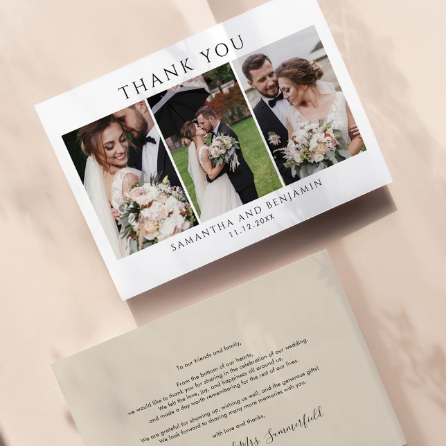 Newlyweds Wedding Photo Collage Thank You Note Card (Wedding Day Photo Collage Thank You Card)
