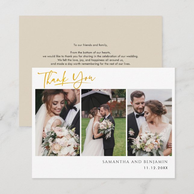 Newlyweds Wedding Photo Collage Thank You Note Card (Front/Back)