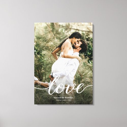 Newlyweds Wedding Photo Love script Personalized Canvas Print