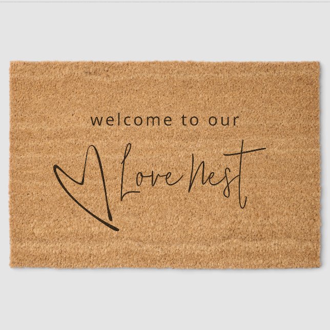 Newlyweds Welcome to Our Love Nest Fiber Doormat (Front)