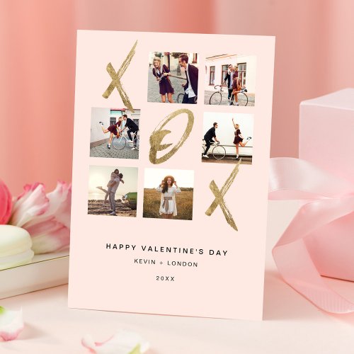 Newlyweds X O X Hugs  Kisses Photo Grid Collage Holiday Card