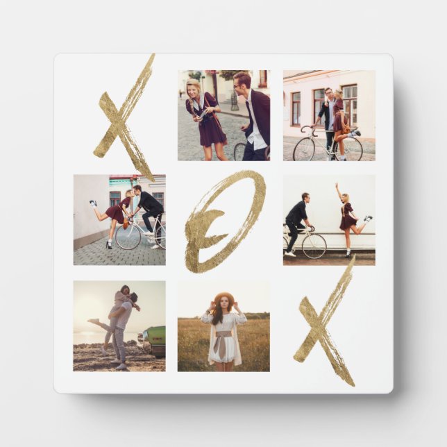 Newlyweds X O X Hugs & Kisses Photo Grid Collage Plaque (Front)
