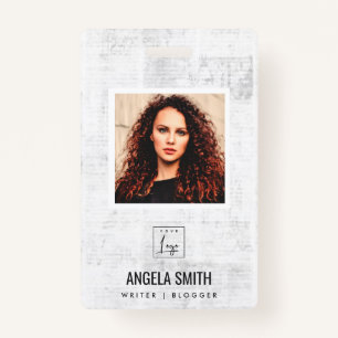 NEWPAPER TEXTURE EMPLOYEE PHOTO BARCODE NAME BADGE