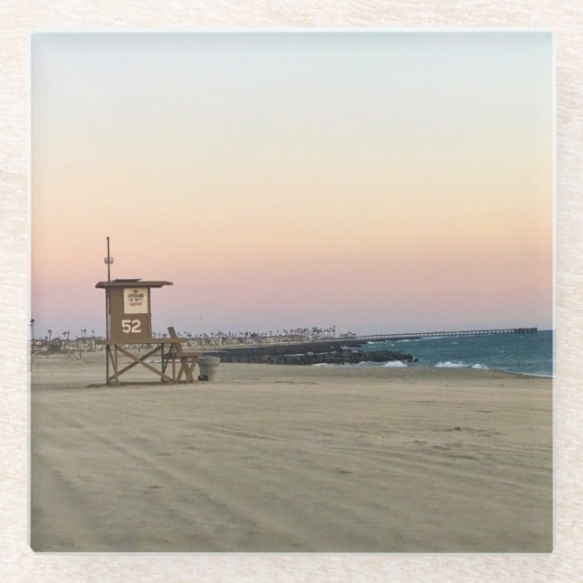 Newport Beach at Sunset, California Glass Coaster (Front)