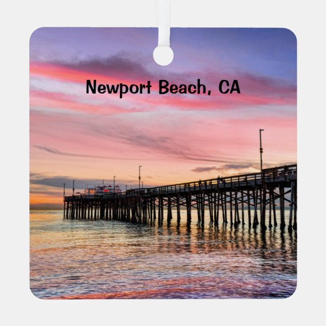 Newport Beach Balboa Pier 2 sided, Metal Ornament (Back)