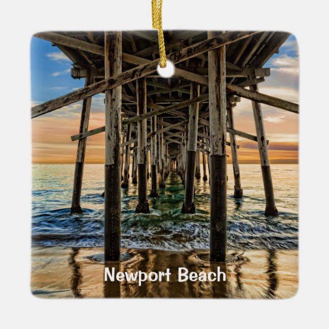 Newport Beach Balboa Pier Ceramic Ornament (Front)