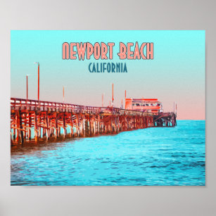 Newport Beach California Balboa Pier Vintage Poster