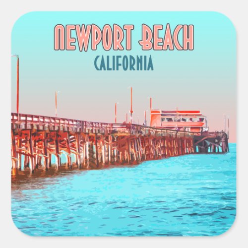 Newport Beach California Balboa Pier Vintage Square Sticker