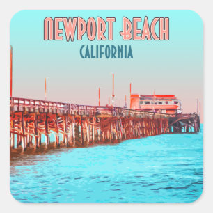 Newport Beach California Balboa Pier Vintage Square Sticker