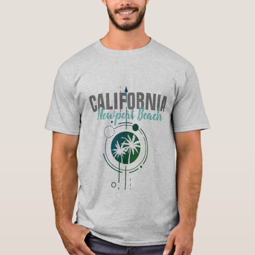 Newport Beach California Geometric Palms T_Shirt