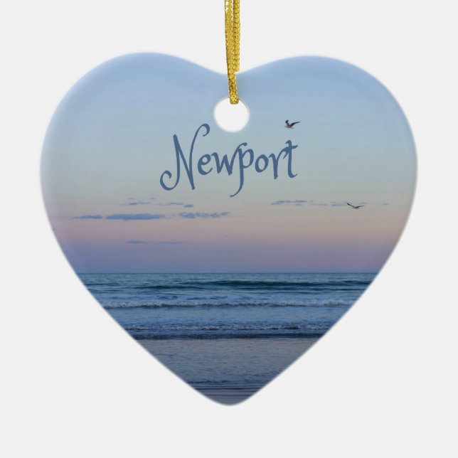 Newport Beach California Ocean Sunrise Blue Ceramic Ornament (Front)