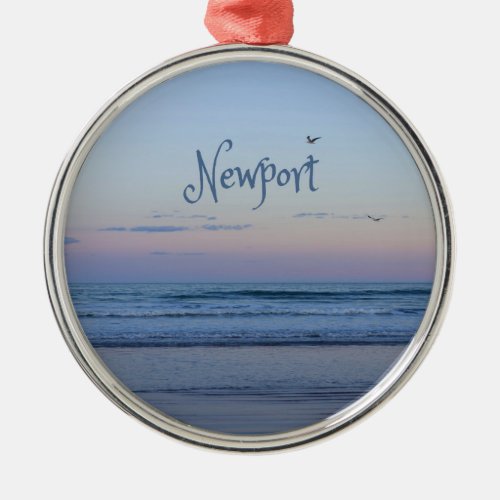 Newport Beach California Ocean Sunrise Blue Metal Ornament