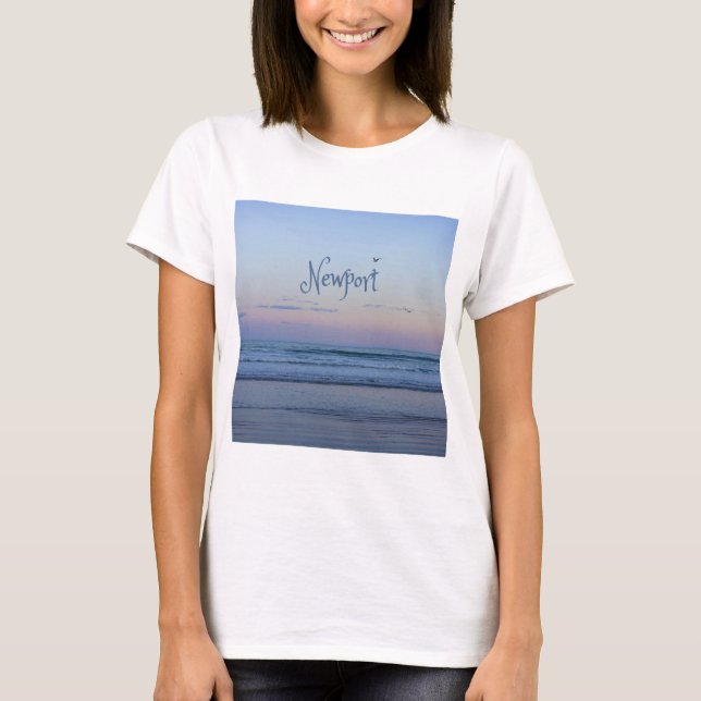Newport Beach California Ocean Sunrise Blue T-Shirt (Front)