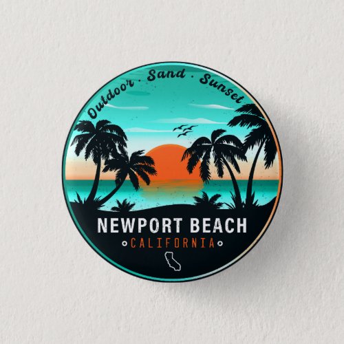 Newport Beach California Retro Sunset Souvenir 60s Button