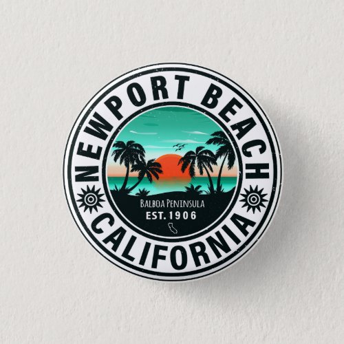 Newport Beach California Retro Sunset Souvenir 80s Button