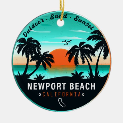 Newport Beach California Retro Sunset Souvenir 80s Ceramic Ornament
