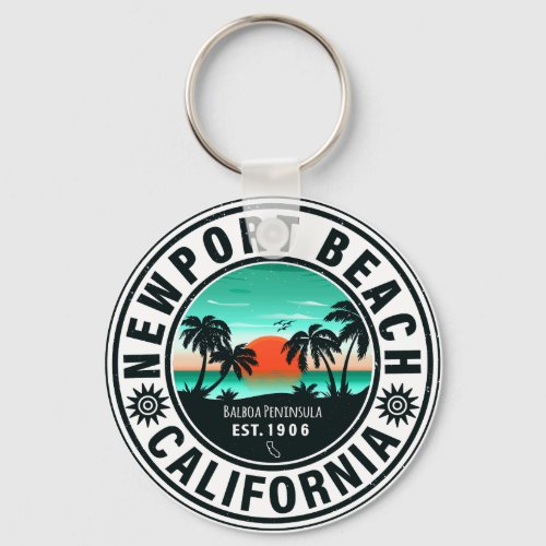 Newport Beach California Retro Sunset Souvenir 80s Keychain