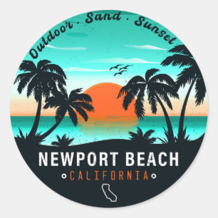 Newport Beach California Retro Sunset Vacation 80s Classic Round Sticker