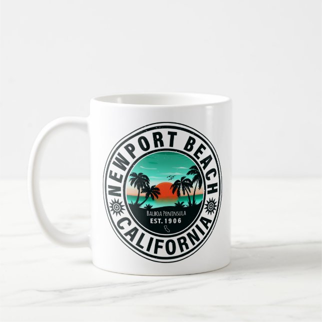 Newport Beach California Retro Sunset Vacation 80s Coffee Mug (Left)