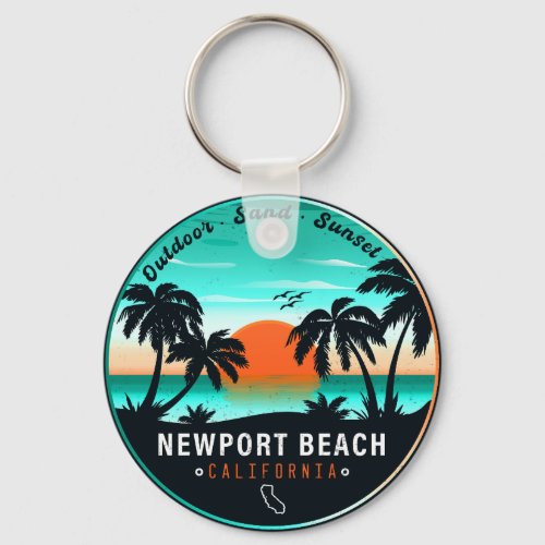 Newport Beach California Retro Sunset Vacation 80s Keychain