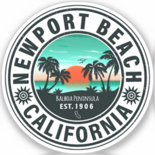 Newport Beach California Retro Sunset Vacation 80s Sticker