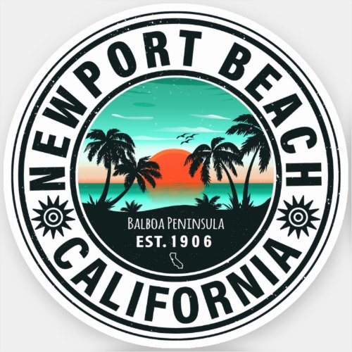 Newport Beach California Retro Sunset Vacation 80s Sticker