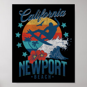Newport Beach California Surfing Vintage Vacation Poster