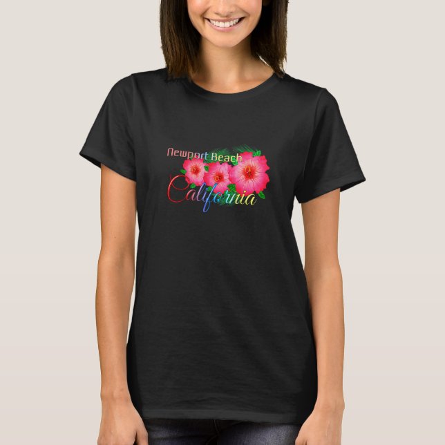 Newport Beach California Tropical Flowers Family V T-Shirt (Front)