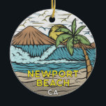 Newport Beach California Vintage Ceramic Ornament<br><div class="desc">Newport Beach hand drawn illustration with mountains and ocean waves in the background. Perfect for anyone who loves to visit Newport Beach.</div>